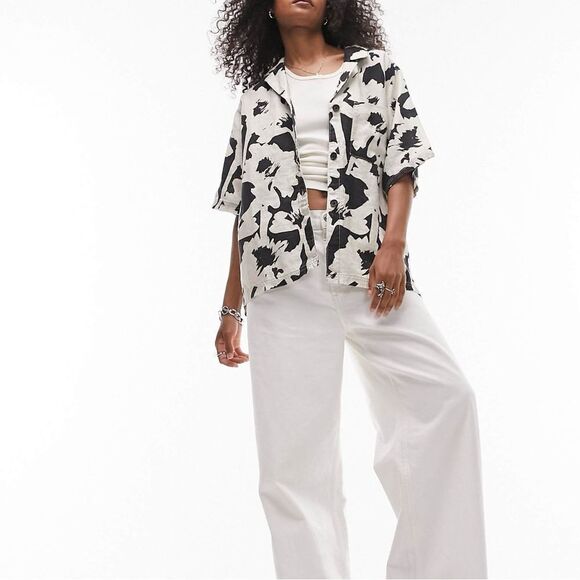 Topshop Floral Linen Resort Shirt XS - Picture 4 of 8